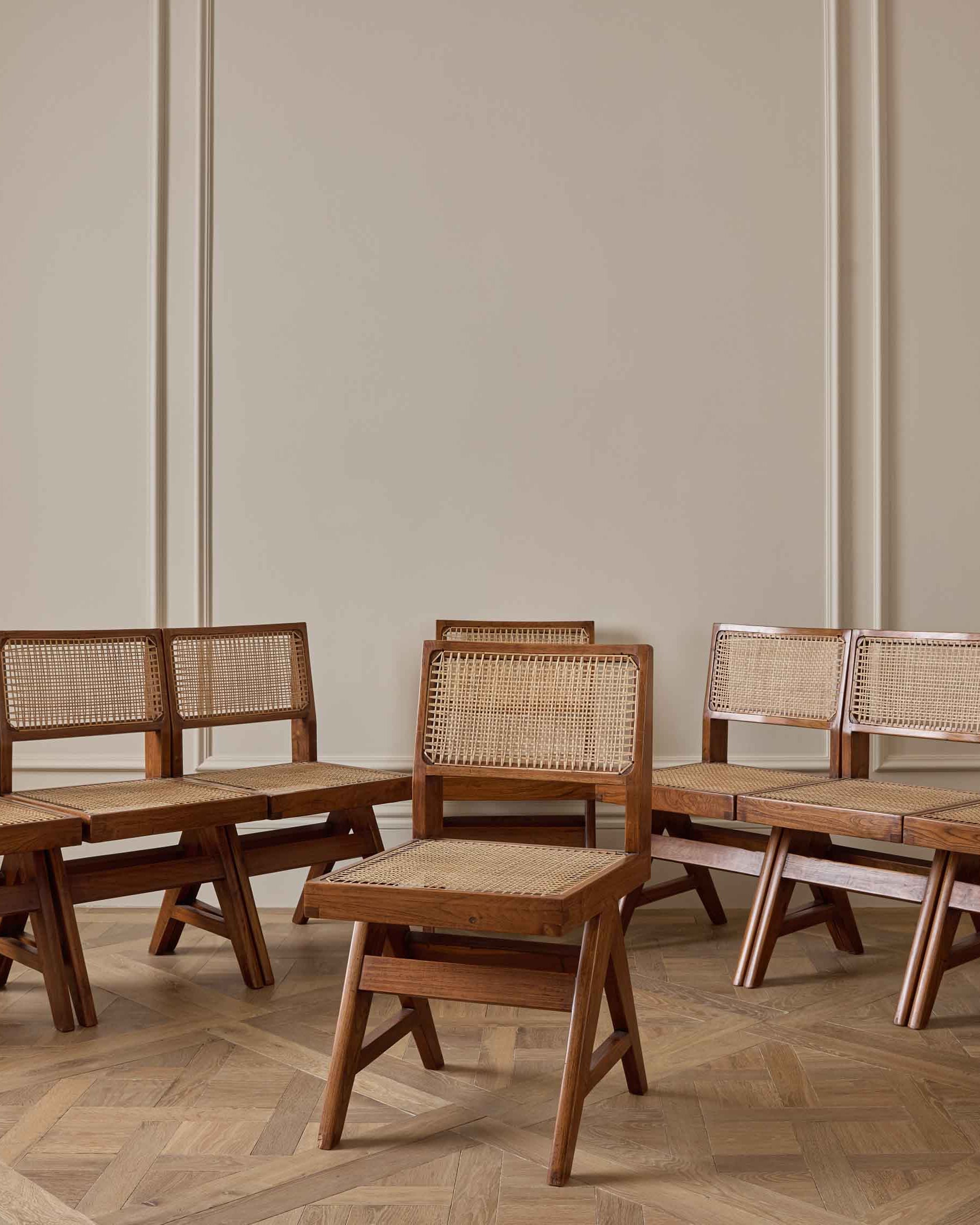 Chandigarh "V" Leg Chair (Armless) by Pierre Jeanneret - Set of 8 - Collectables