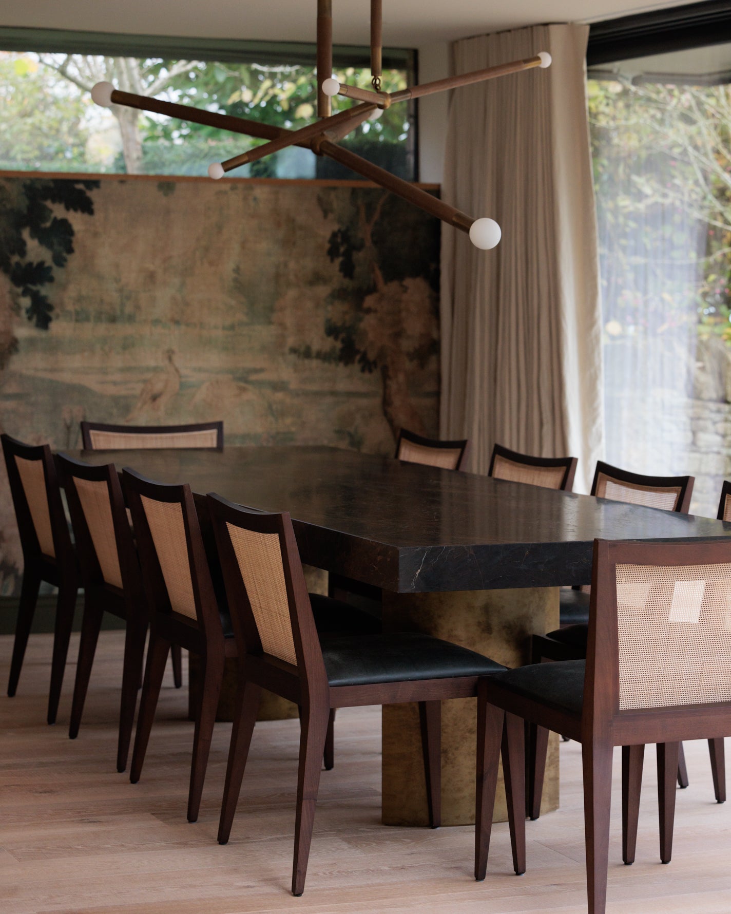 Set of 10 Bespoke Timber Cane Dining Chairs