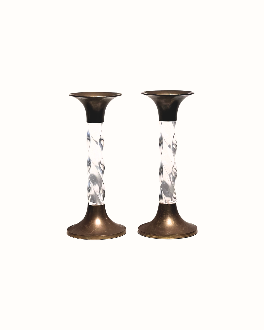 Pair of Crystal and Brass Candlesticks