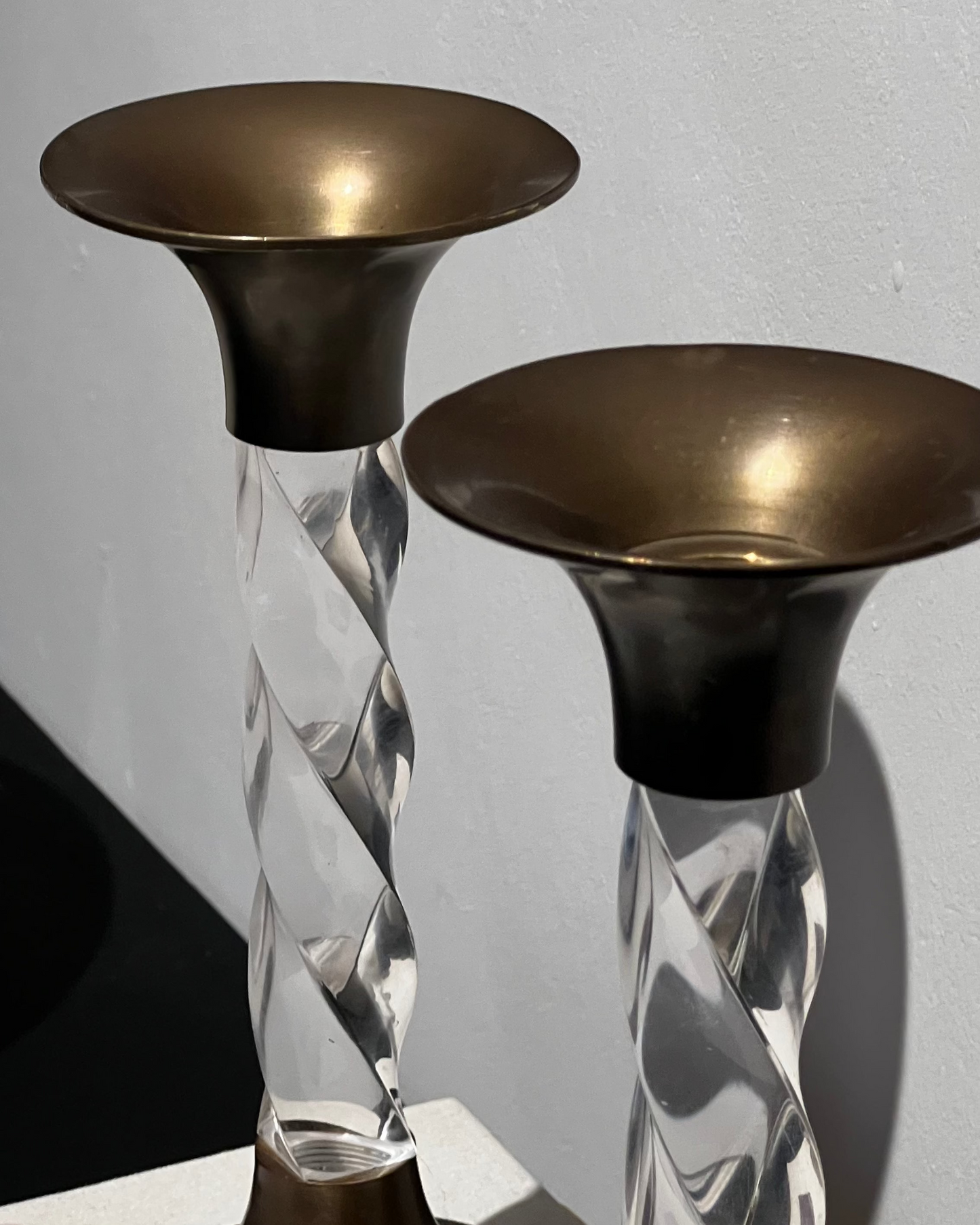 Pair of Crystal and Brass Candlesticks