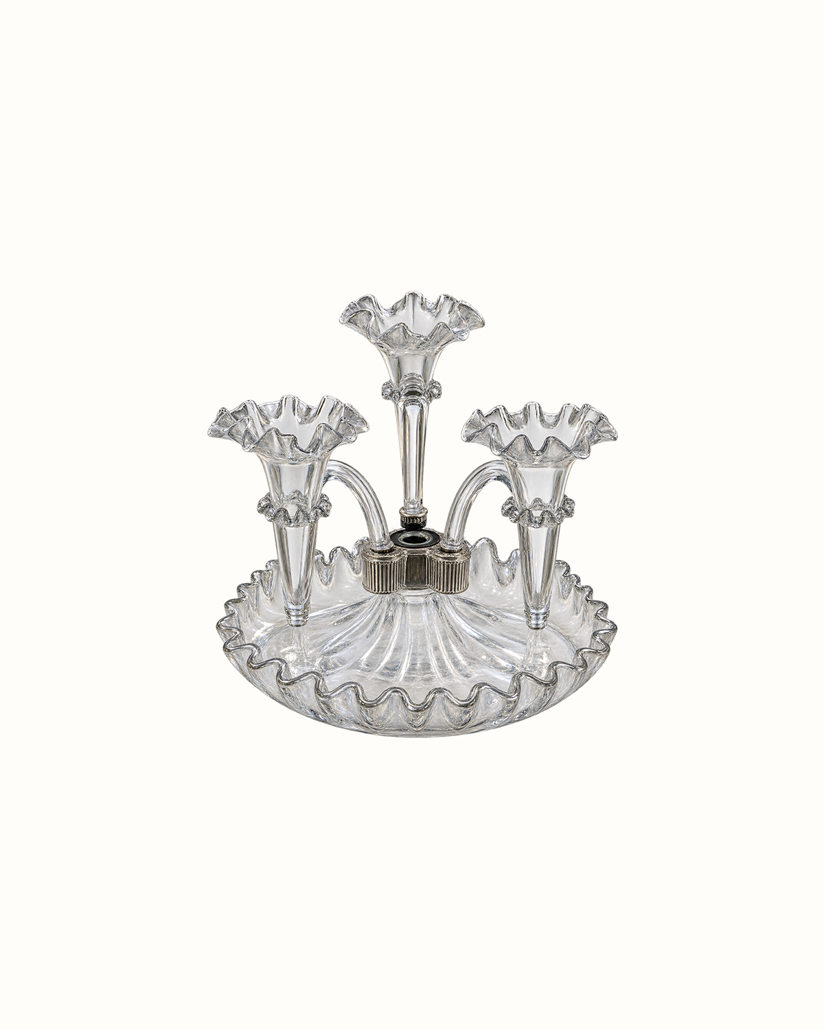 Art Deco Triple-Stem Glass Epergne Vase