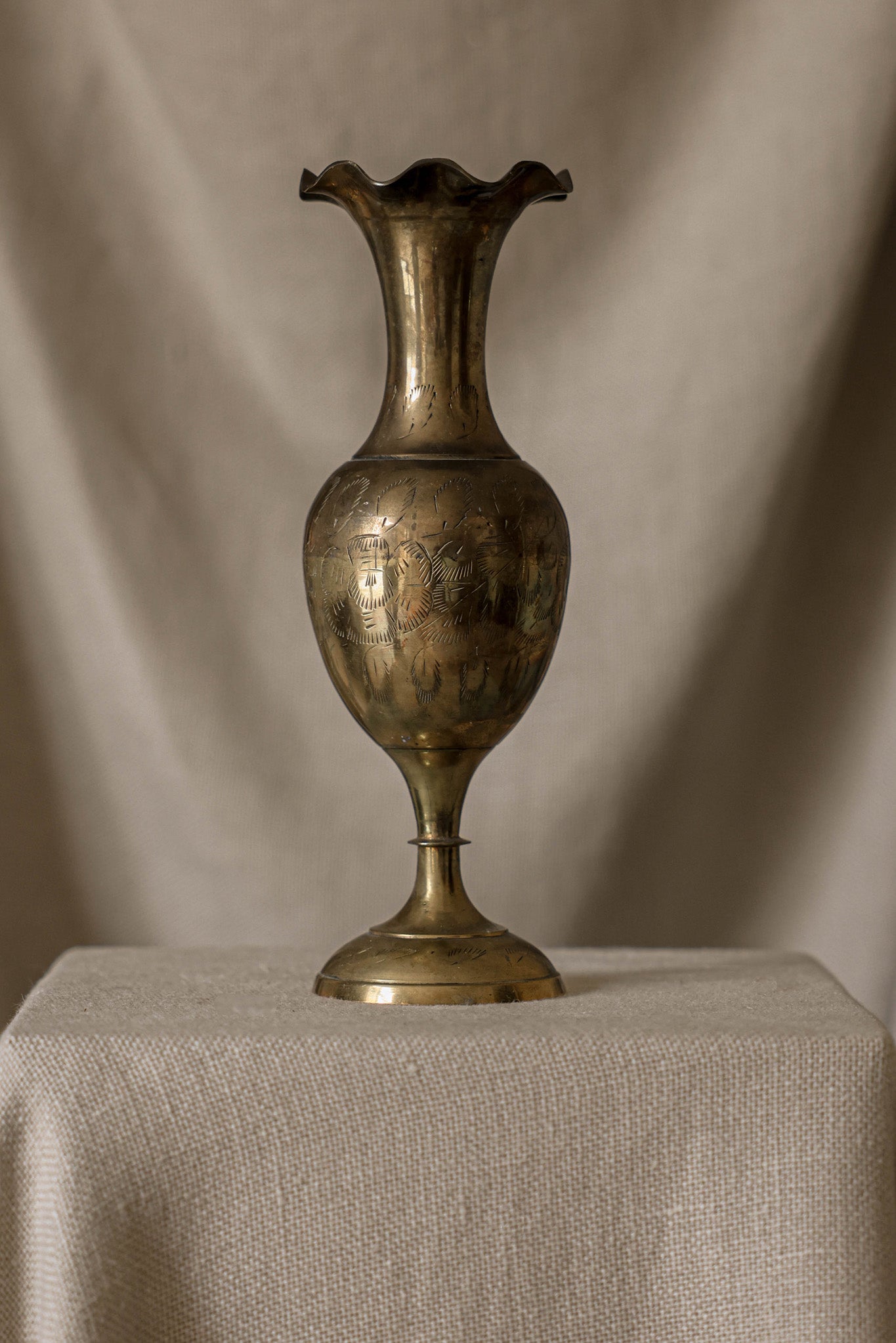 Pair of Etched Brass Vases