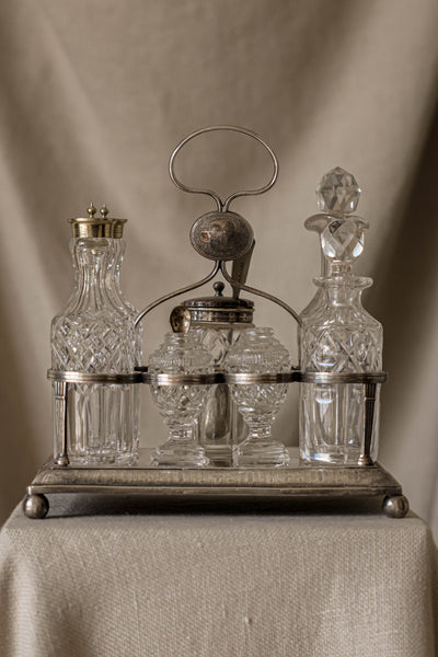 Silver and Glass Condiment and Cruet Caddy