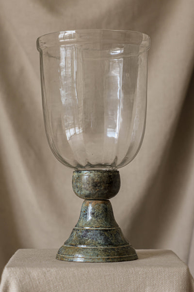 A Pair of Glass Hurricane Holders and Jars