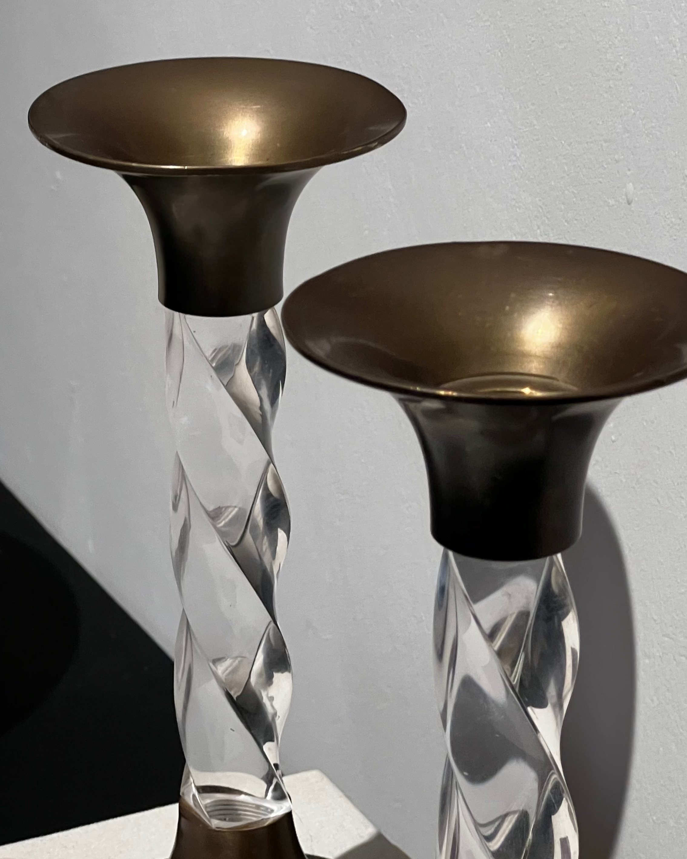 Pair of Crystal and Brass Candlesticks